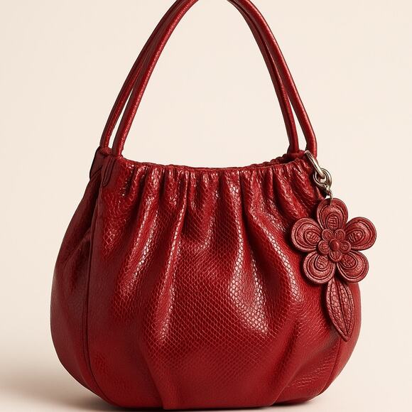 Brighton Breelan Lipstick Red Patent Leather Pleated Shoulder Bag Tote | GUC - Picture 1 of 7